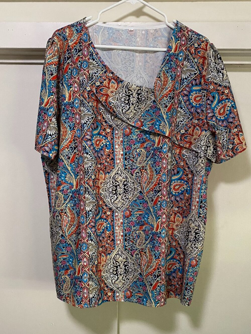 Short sleeve, multi-design & color, off-center neckline & collar tunic, size 3XL
